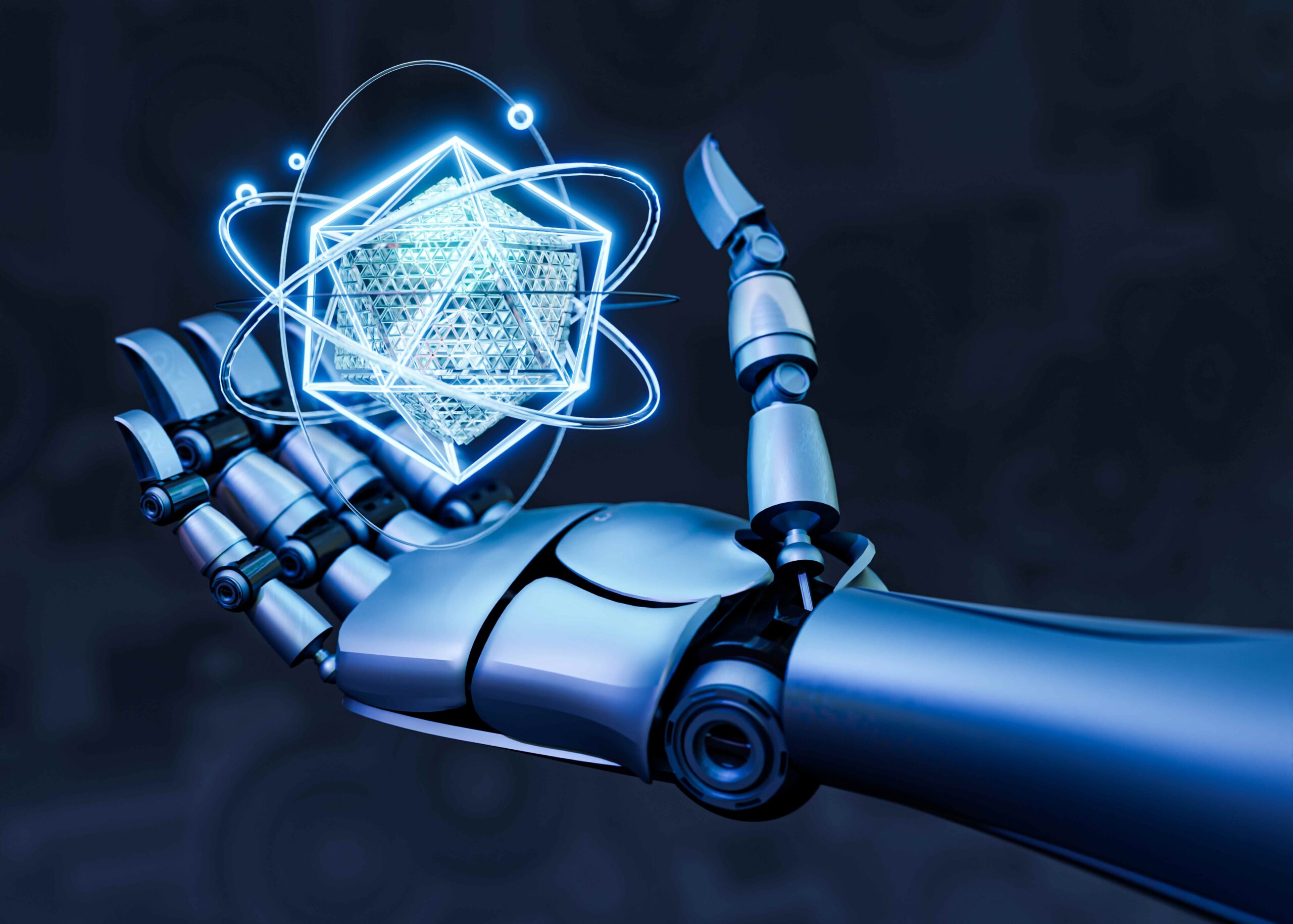 3D rendering bio robots concepts. Quntum AI qubits